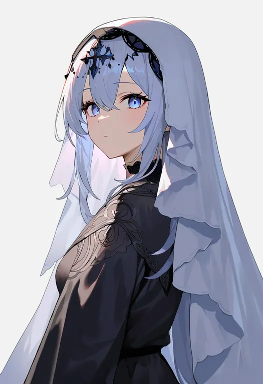 masterpiece, best quality, newest, absurdres, highres, safe, white_veil, 1girl, solo, simple_background — by k3scat, made with ComfyUI