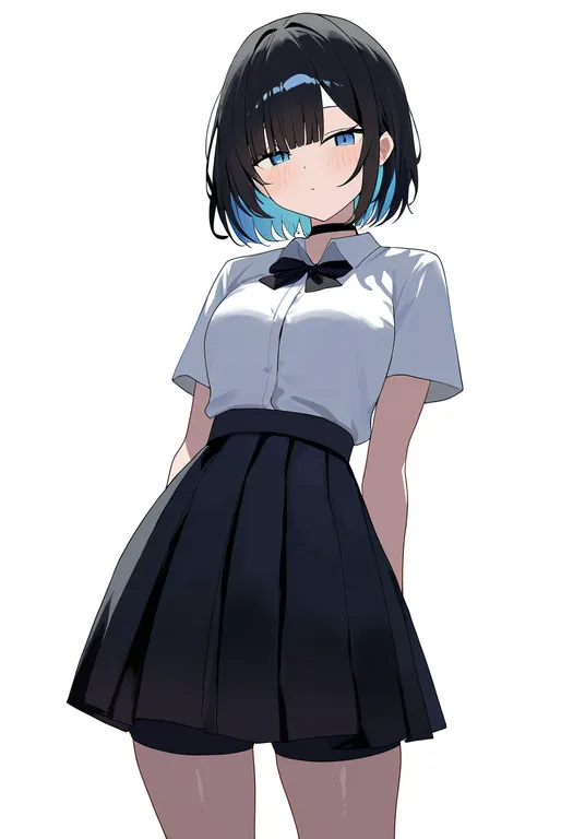 masterpiece, best quality, newest, absurdres, highres, safe, bike_shorts_under_skirt, 1girl, solo, simple_background — by k3scat, made with ComfyUI