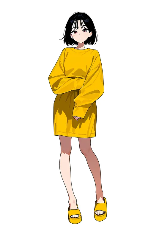 masterpiece, best quality, newest, absurdres, highres, safe, yellow_sandals, 1girl, solo, simple_background — by k3scat, made with ComfyUI