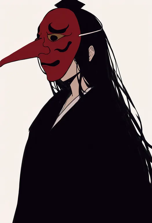masterpiece, best quality, newest, absurdres, highres, safe, tengu_mask, 1girl, solo, simple_background — by k3scat, made with ComfyUI