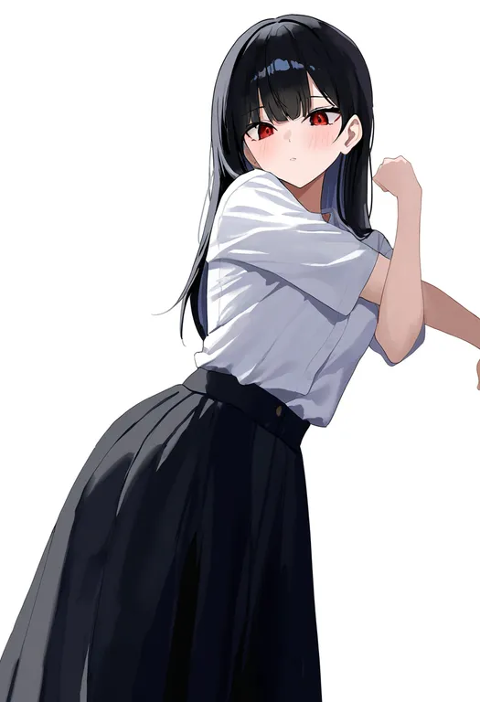 masterpiece, best quality, newest, absurdres, highres, safe, cross-body_stretch, 1girl, solo, simple_background — by k3scat, made with ComfyUI