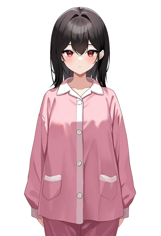 masterpiece, best quality, newest, absurdres, highres, safe, pink_pajamas, 1girl, solo, simple_background — by k3scat, made with ComfyUI