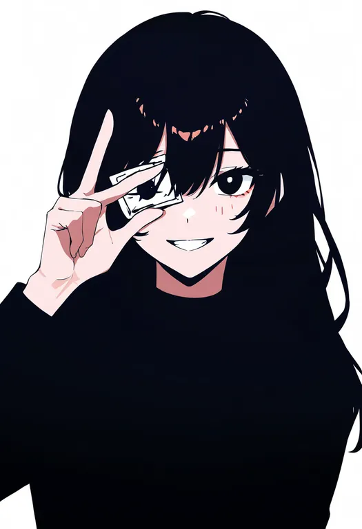 masterpiece, best quality, newest, absurdres, highres, safe, w_over_eye, 1girl, solo, simple_background — by k3scat, made with ComfyUI