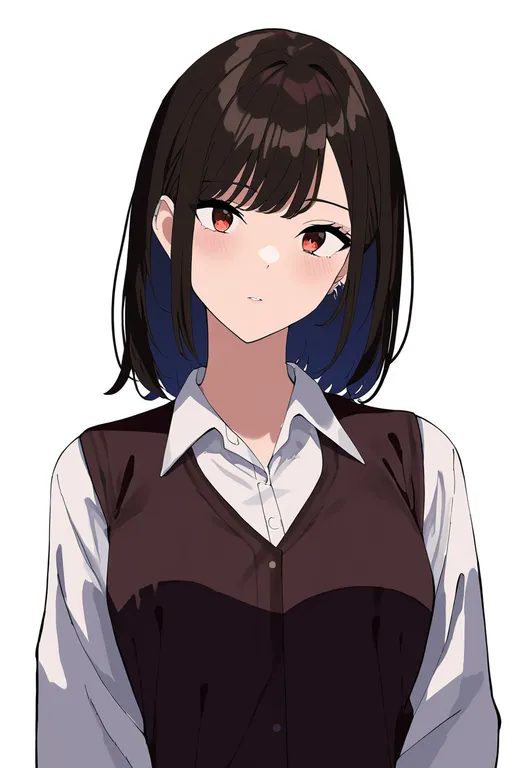 masterpiece, best quality, newest, absurdres, highres, safe, brown_vest, 1girl, solo, simple_background — by k3scat, made with ComfyUI