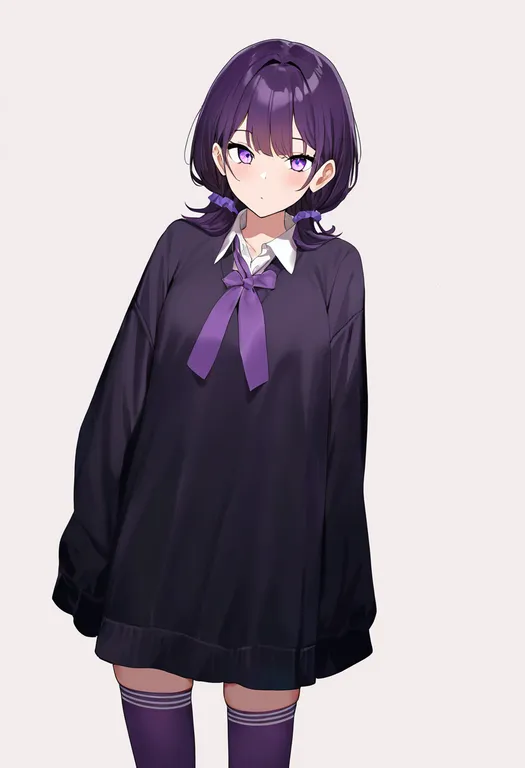 masterpiece, best quality, newest, absurdres, highres, safe, purple_socks, 1girl, solo, simple_background — by k3scat, made with ComfyUI
