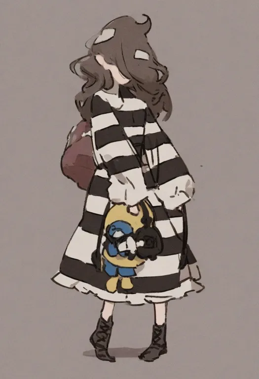 masterpiece, best quality, general, striped dress, 1girl, solo, simple background — by k3scat, made with ComfyUI