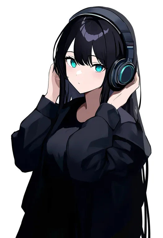 masterpiece, best quality, newest, absurdres, highres, safe, hand_on_headphones, 1girl, solo, simple_background — by k3scat, made with ComfyUI