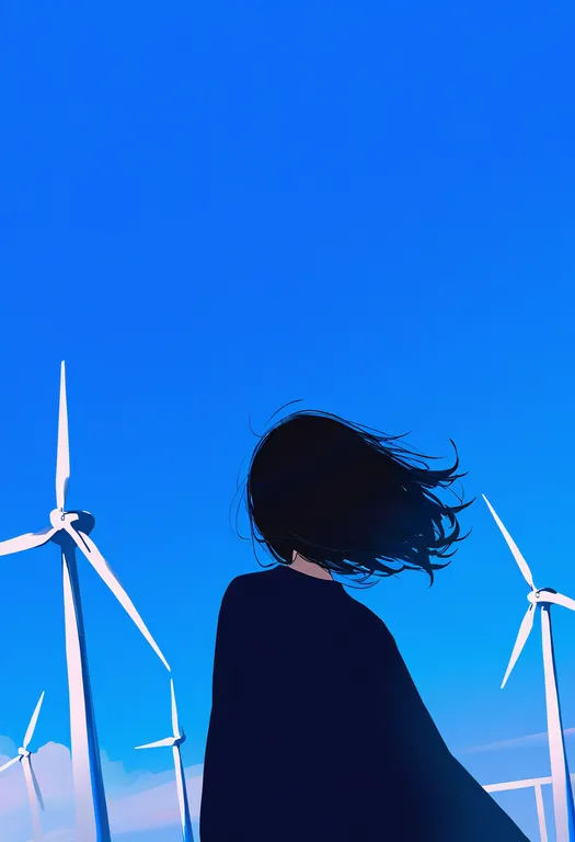 masterpiece, best quality, newest, absurdres, highres, safe, wind_turbine, 1girl, solo, simple_background — by k3scat, made with ComfyUI