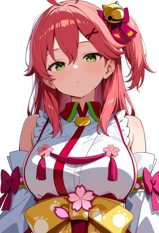 masterpiece, best quality, score_7, safe, sakura miko (1st costume), solo, upper body, simple background — by k3scat, made with ComfyUI