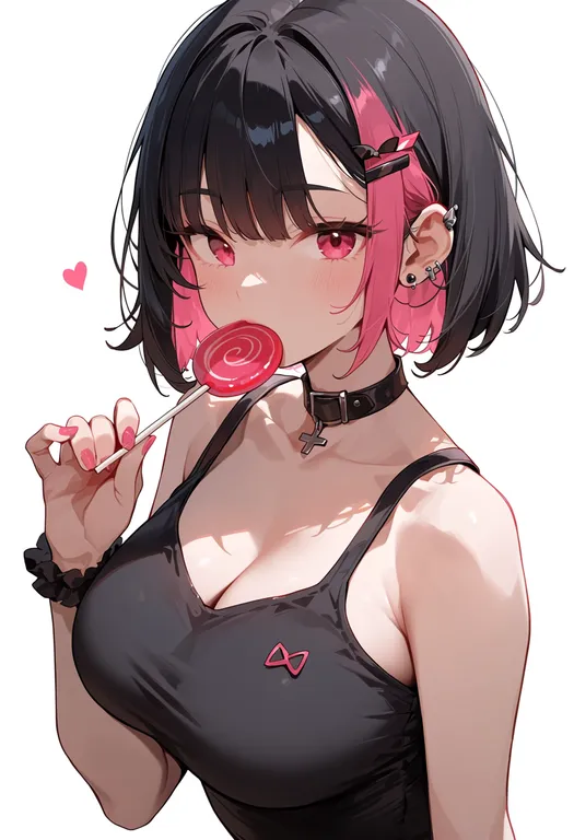 masterpiece, best quality, score_7, safe, candy, 1girl, solo, upper body, simple background — by k3scat, made with ComfyUI
