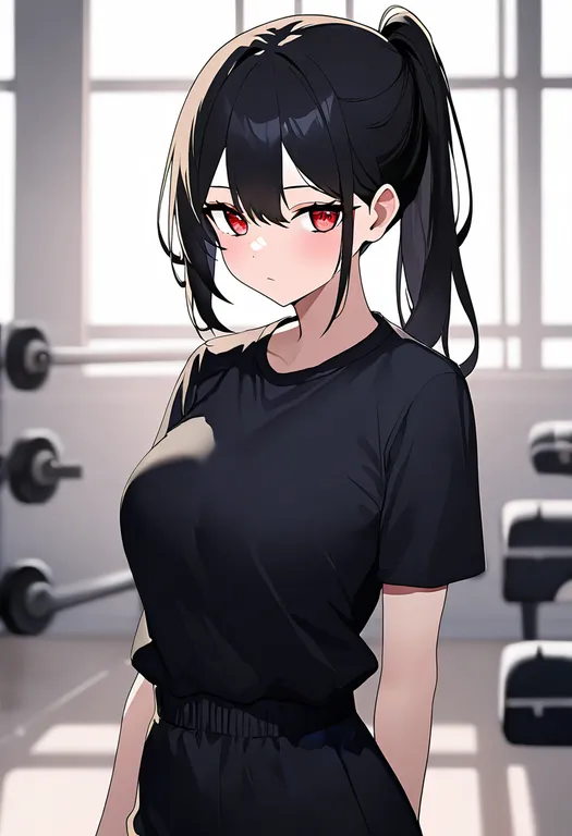 masterpiece, best quality, newest, absurdres, highres, safe, gym, 1girl, solo, simple_background — by k3scat, made with ComfyUI