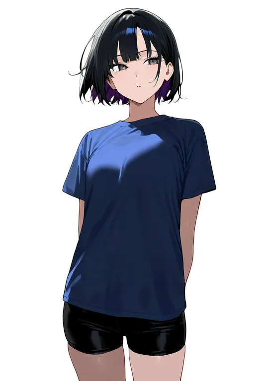 masterpiece, best quality, newest, absurdres, highres, safe, bike_shorts_under_shorts, 1girl, solo, simple_background — by k3scat, made with ComfyUI
