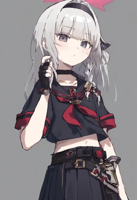 masterpiece, best quality, general, midriff peek, 1girl, solo, simple background — by k3scat, made with ComfyUI