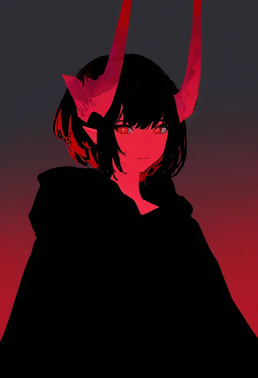 masterpiece, best quality, newest, absurdres, highres, safe, red_horns, 1girl, solo, simple_background — by k3scat, made with ComfyUI