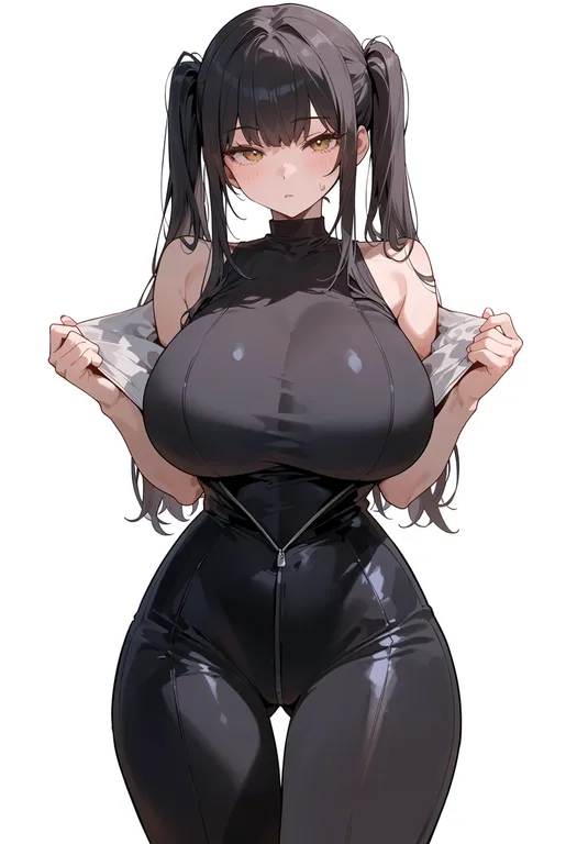 masterpiece, best quality, score_7, safe, sleeveless bodysuit, 1girl, solo, simple background — by k3scat, made with ComfyUI