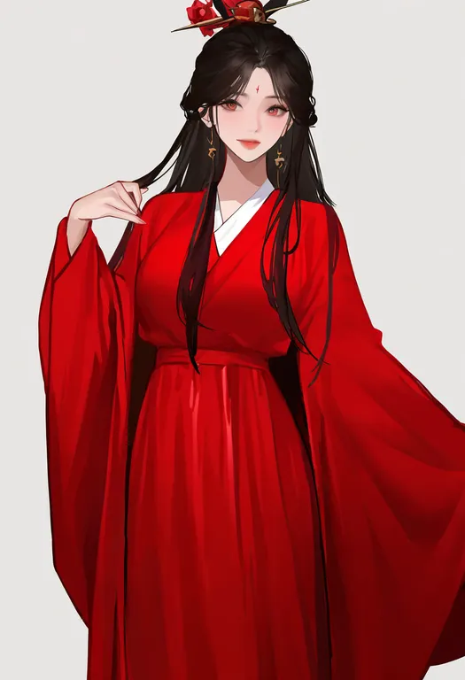 masterpiece, best quality, newest, absurdres, highres, safe, red_hanfu, 1girl, solo, simple_background — by k3scat, made with ComfyUI