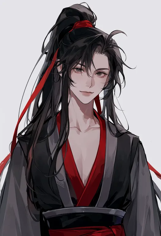 masterpiece, best quality, score_7, safe, wei wuxian, solo, upper body, simple background — by k3scat, made with ComfyUI