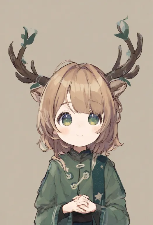masterpiece, best quality, general, antlers, 1girl, solo, simple background — by k3scat, made with ComfyUI
