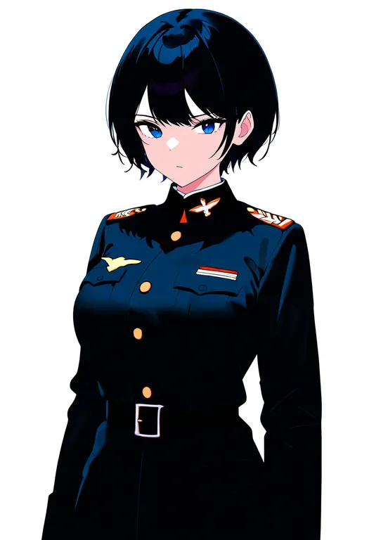 masterpiece, best quality, newest, absurdres, highres, safe, military_rank_insignia, 1girl, solo, simple_background — by k3scat, made with ComfyUI