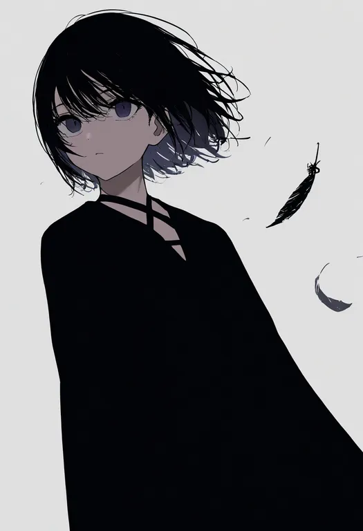 masterpiece, best quality, newest, absurdres, highres, safe, feathers, 1girl, solo, simple_background — by k3scat, made with ComfyUI