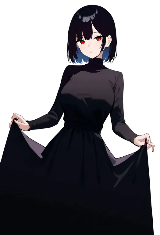 masterpiece, best quality, newest, absurdres, highres, safe, holding_own_dress, 1girl, solo, simple_background — by k3scat, made with ComfyUI