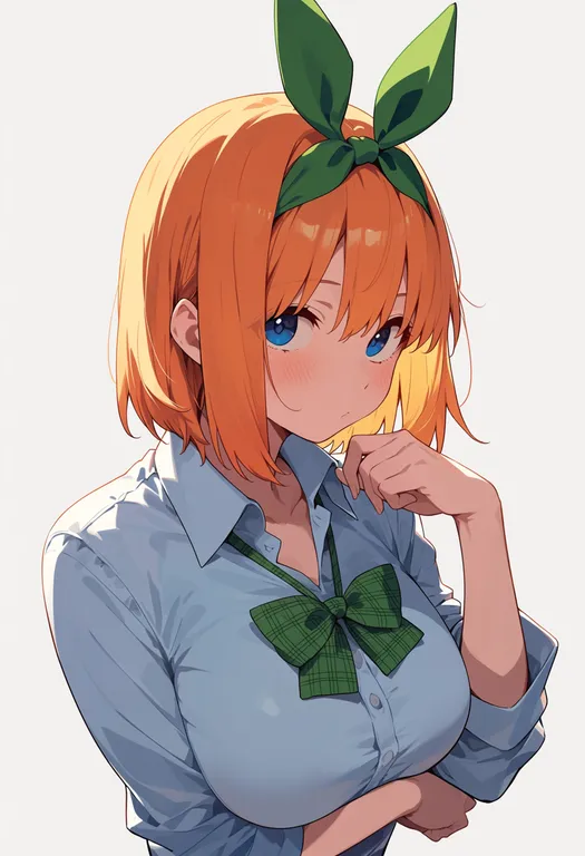 masterpiece, best quality, score_7, safe, nakano yotsuba, solo, upper body, simple background — by k3scat, made with ComfyUI