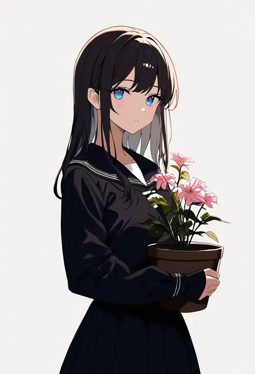masterpiece, best quality, newest, absurdres, highres, safe, flower_pot, 1girl, solo, simple_background — by k3scat, made with ComfyUI
