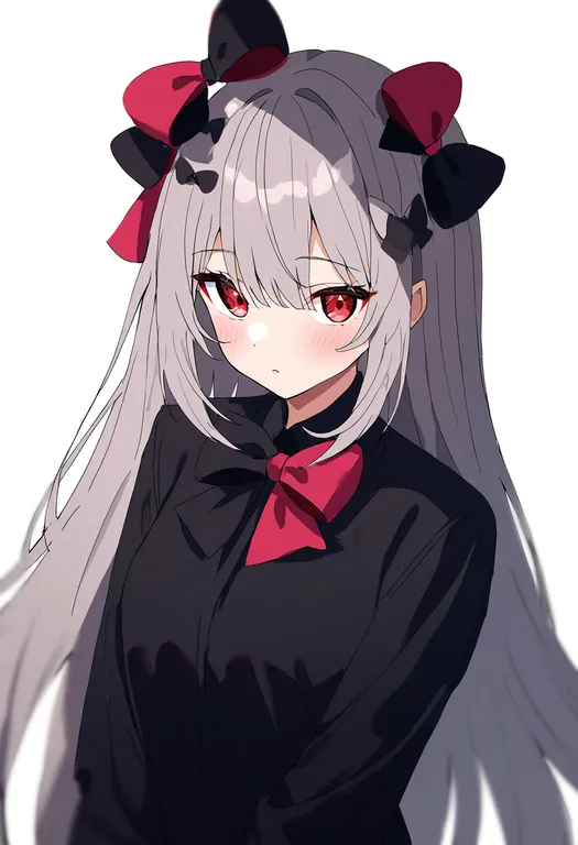 masterpiece, best quality, newest, absurdres, highres, safe, two-tone_bow, 1girl, solo, simple_background — by k3scat, made with ComfyUI