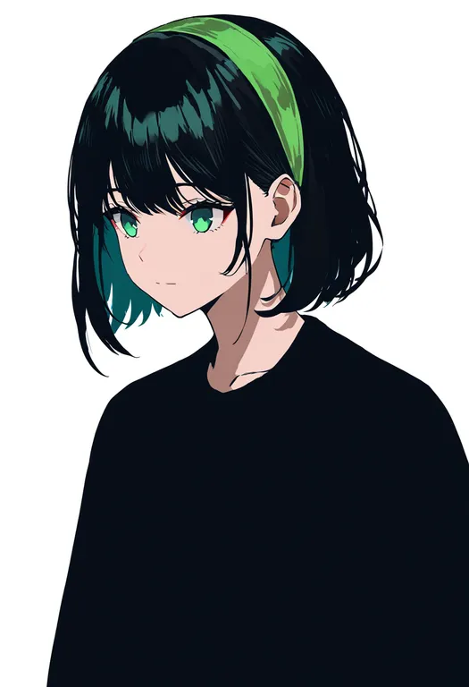 masterpiece, best quality, newest, absurdres, highres, safe, green_headband, 1girl, solo, simple_background — by k3scat, made with ComfyUI