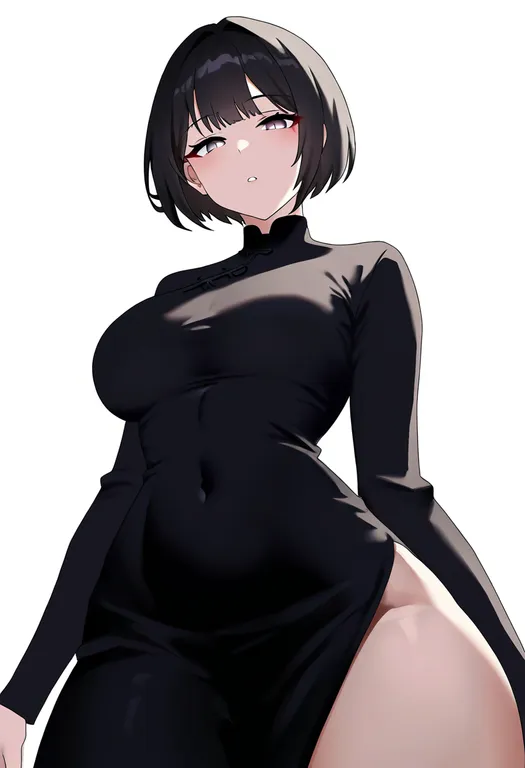 masterpiece, best quality, newest, absurdres, highres, safe, front_slit, 1girl, solo, simple_background — by k3scat, made with ComfyUI