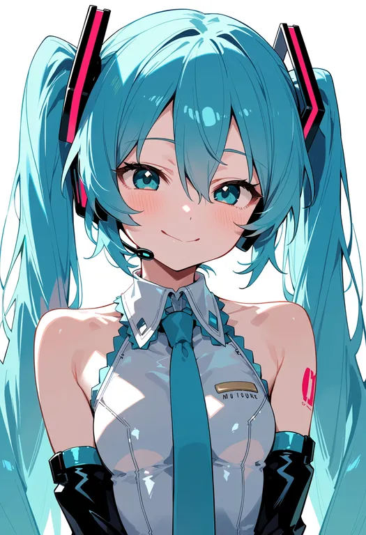 masterpiece, best quality, score_7, safe, hatsune miku (vocaloid4), solo, upper body, simple background — by k3scat, made with ComfyUI