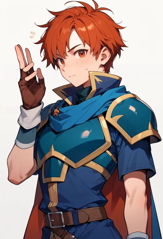 masterpiece, best quality, score_7, safe, roy (fire emblem), fire emblem, solo, upper body, simple background — by k3scat, made with ComfyUI