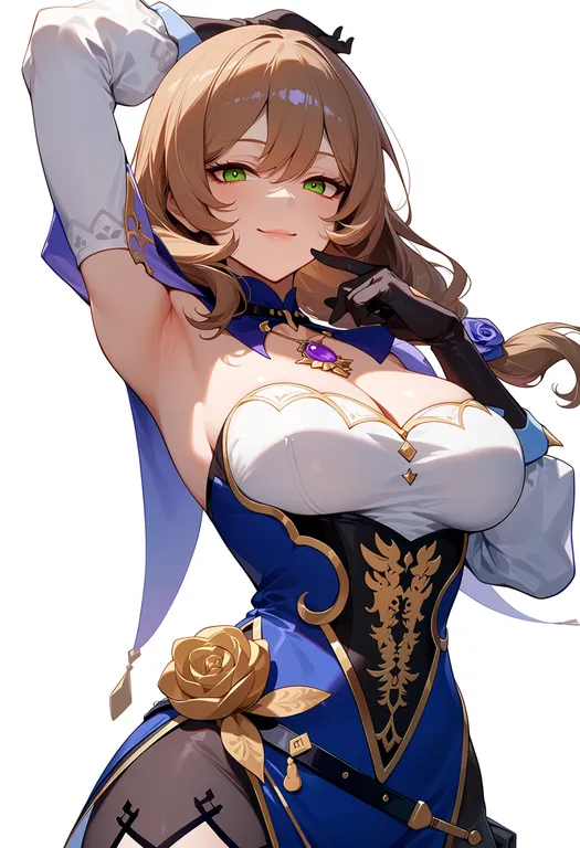 masterpiece, best quality, score_7, safe, lisa (genshin impact), genshin impact, solo, upper body, simple background — by k3scat, made with ComfyUI