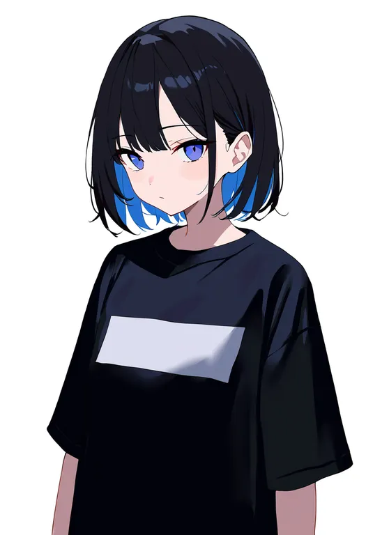 masterpiece, best quality, newest, absurdres, highres, safe, two-tone_shirt, 1girl, solo, simple_background — by k3scat, made with ComfyUI