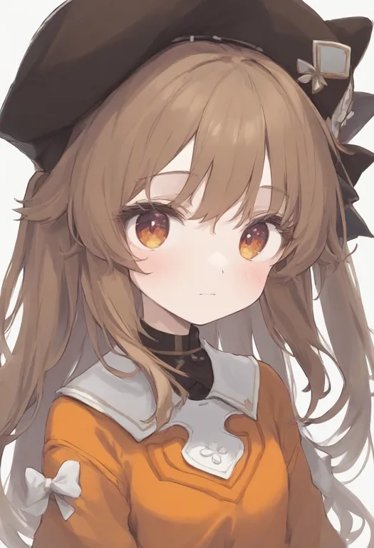 masterpiece, best quality, general, orange dress, 1girl, solo, simple background — by k3scat, made with ComfyUI