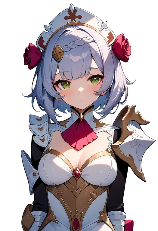 masterpiece, best quality, score_7, safe, noelle (genshin impact), genshin impact, solo, upper body, simple background — by k3scat, made with ComfyUI
