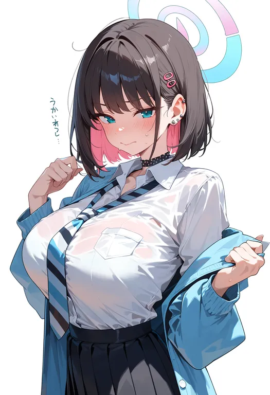 masterpiece, best quality, score_7, safe, airi (band) (blue archive), blue archive, solo, upper body, simple background — by k3scat, made with ComfyUI