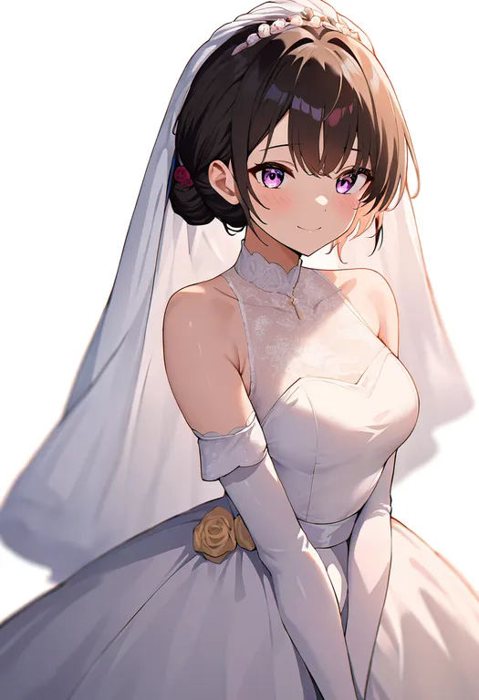 masterpiece, best quality, newest, absurdres, highres, safe, bride, 1girl, solo, simple_background — by k3scat, made with ComfyUI