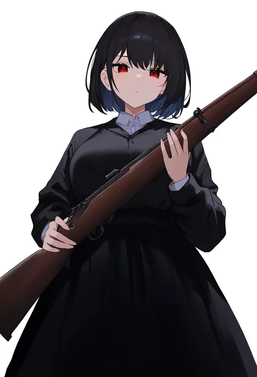 masterpiece, best quality, newest, absurdres, highres, safe, mosin-nagant, 1girl, solo, simple_background — by k3scat, made with ComfyUI
