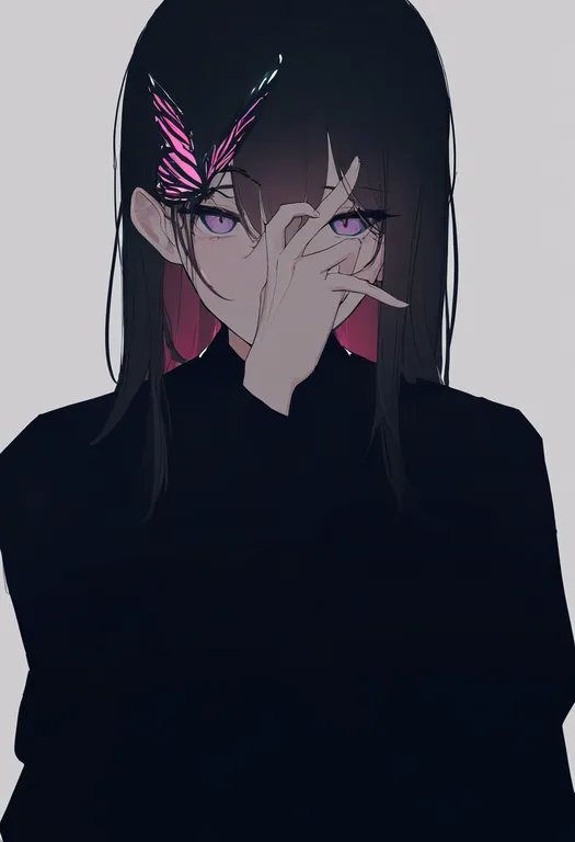 masterpiece, best quality, newest, absurdres, highres, safe, butterfly_on_hand, 1girl, solo, simple_background — by k3scat, made with ComfyUI