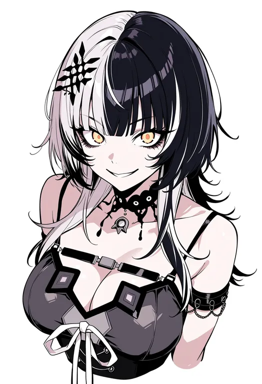 masterpiece, best quality, score_7, safe, shiori novella (1st costume), solo, upper body, simple background — by k3scat, made with ComfyUI