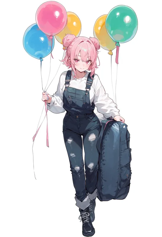 masterpiece, best quality, score_7, safe, balloon, 1girl, solo, simple background — by k3scat, made with ComfyUI
