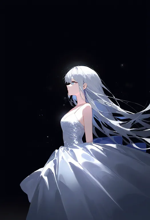 masterpiece, best quality, newest, absurdres, highres, safe, silver_dress, 1girl, solo, simple_background — by k3scat, made with ComfyUI