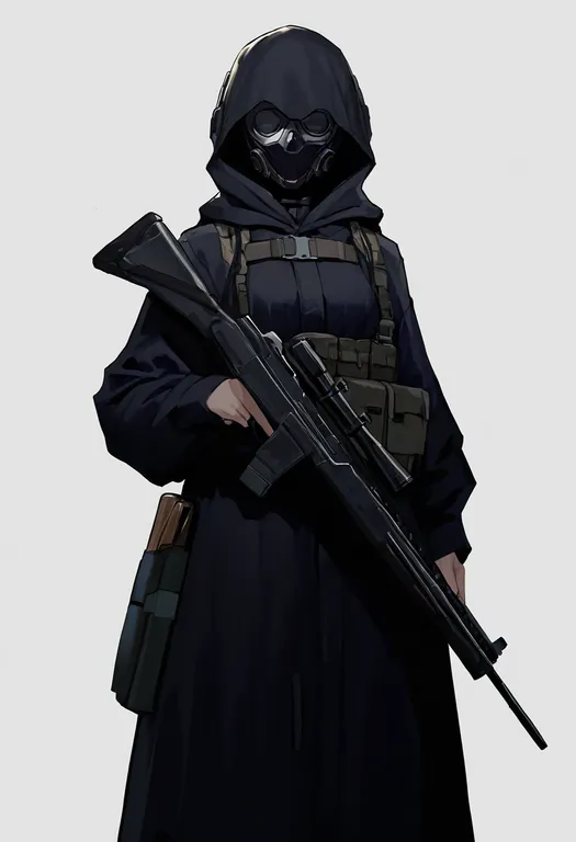 masterpiece, best quality, newest, absurdres, highres, safe, rifle, 1girl, solo, simple_background — by k3scat, made with ComfyUI