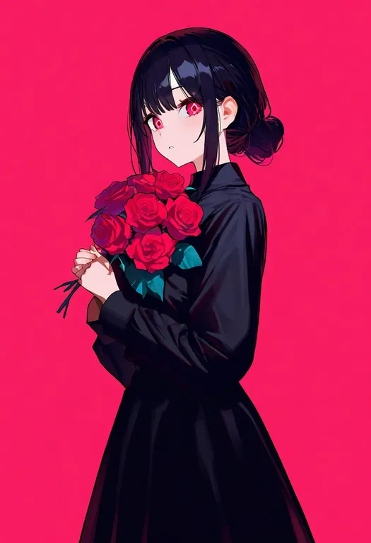 masterpiece, best quality, newest, absurdres, highres, safe, pink_rose, 1girl, solo, simple_background — by k3scat, made with ComfyUI