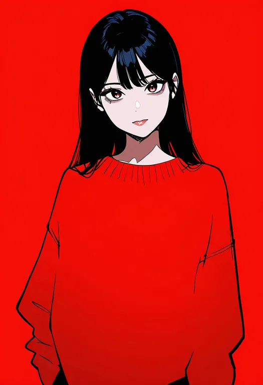 masterpiece, best quality, newest, absurdres, highres, safe, red_sweater, 1girl, solo, simple_background — by k3scat, made with ComfyUI