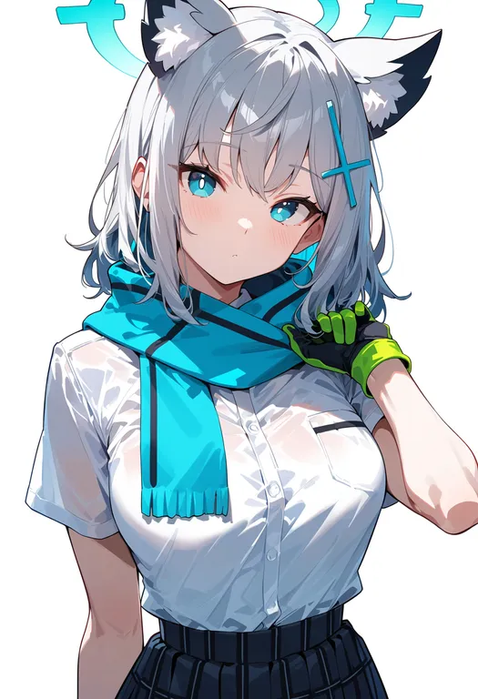 masterpiece, best quality, score_7, safe, shiroko (blue archive), blue archive, solo, upper body, simple background — by k3scat, made with ComfyUI