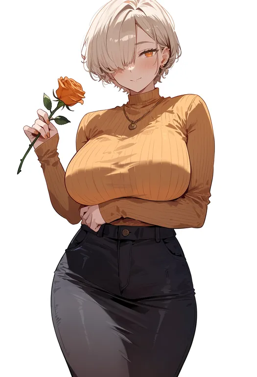 masterpiece, best quality, score_7, safe, orange rose, 1girl, solo, simple background — by k3scat, made with ComfyUI