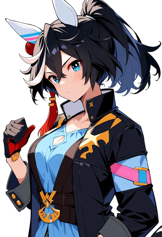 masterpiece, best quality, score_7, safe, katsuragi ace (umamusume), umamusume, solo, upper body, simple background — by k3scat, made with ComfyUI