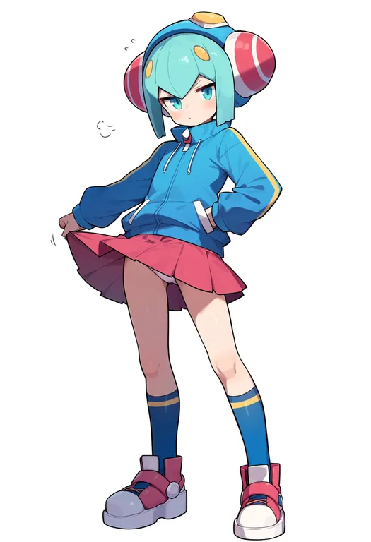masterpiece, best quality, score_7, safe, mega man star force (series), solo, simple background — by k3scat, made with ComfyUI